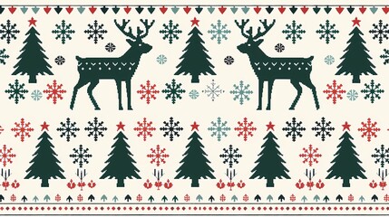 A Christmas sweater pattern with reindeer and snowflakes, featuring black lines on a white background, Generative AI illustrations.