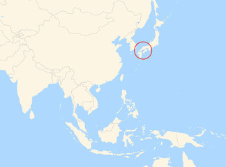 Location Map of Nakajima Island (Japan). The island is highlighted with a red circle. No labels at all.
