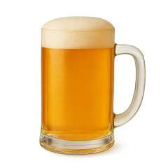 Glass beer mug filled with lager and foam head isolated on traditional beer.
