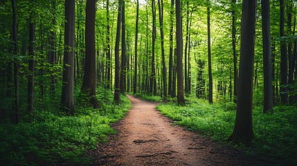 Fototapeta premium Serene path through lush green forest.
