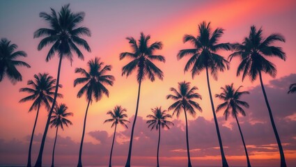 Obraz premium Silhouette of palm trees in an outdoor setting concept.