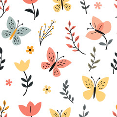 Seamless floral seamless floral pattern, Seamless pattern with Flowers and butterflies