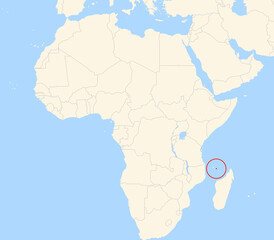 Location Map of the island Anjouan (Comoros). The island is highlighted with a red circle. No labels at all.