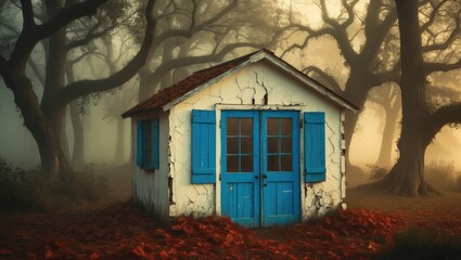 Misty fog enveloping a shed