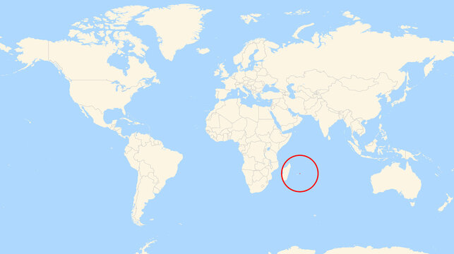 Location Map of the island Ile Maurice (Mauritius). The island is highlighted with a red circle. No labels at all.