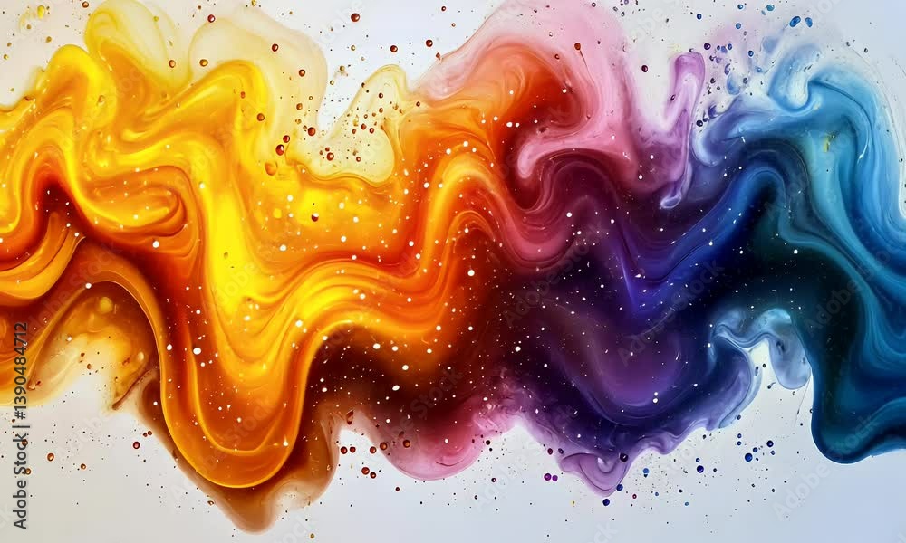Wall mural colorful abstract fluid art with swirling vibrant patterns and sparkles creating a dynamic backgroun