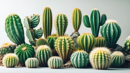 Set featuring stunning cactuses against a white background. Banner design.
