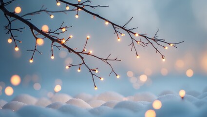 Sparkles glittering on branches pattern. Soft silver blurred background. Elegant winter holiday decoration.