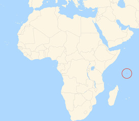 Location Map of the island Praslin (Seychelles). The island is highlighted with a red circle. No labels at all.