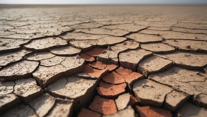 Texture of the arid soil featuring clay and sand, viewed closely.