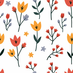 Flowers color seamless Pattern in Scandinavian 
