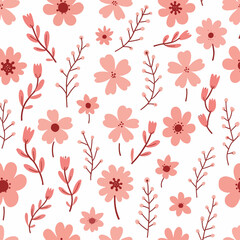 Seamless pattern with flowers, Hand drawn Flowers and branches in Scandinavian style