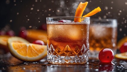 Whiskey Cocktail Named The Irish Redhead: Featuring Grenadine Syrup, Club Soda, Lemon or Lime Juice, and Orange Zest, Served on Ice, Great as an Aperitif.