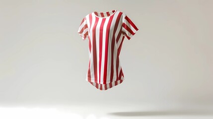 A minimalist photography, Red and white striped short sleeved floating in the air, pure white background, Generative AI illustrations.