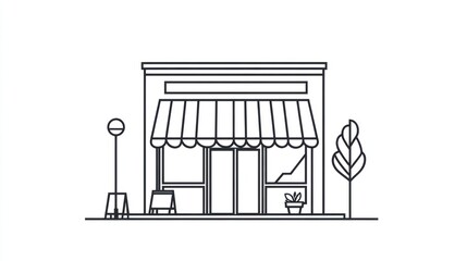 Simple storefront illustration, urban setting, business, shop facade