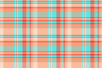 Vibrant plaid pattern featuring a harmonious blend of coral, peach, and turquoise hues. Perfect for textiles, backgrounds, or adding a touch of warmth to designs.