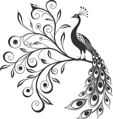 Ornamental Peacock Illustration Featuring Intricate Patterns