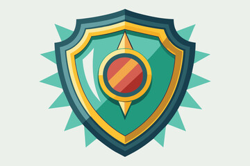 A vibrant shield emblem showcases a central circular element with a striking pattern, surrounded by pointed design features, illustrating strength and protection.