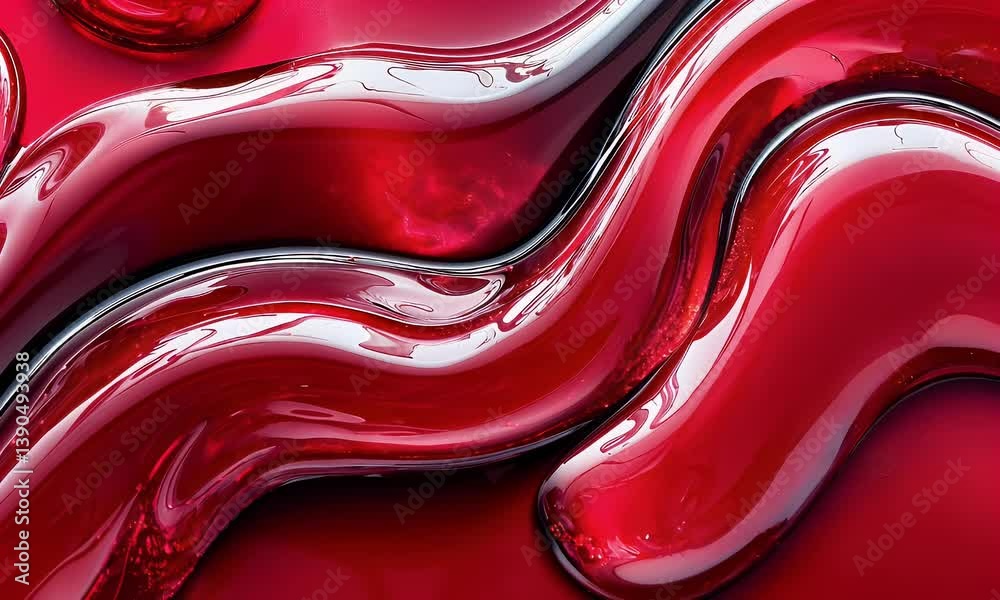 Wall mural abstract red liquid texture with glossy swirls and flowing smooth surface for artistic and creative 