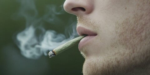 Close-Up Portrait of an Individual Smoking in a Chaotic Urban Scene