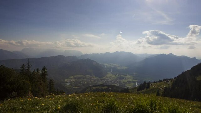 Mountain view time lapse from mountain Hochgern in Bavaria, Germany, high definition clip