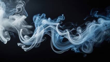 Fototapeta premium Smoke Waves Isolated on a Black Background. Captivating Visual Effect, Design Compositions, Showcases Fluid Dynamics of Smoke, Artistic Artwork and Visual Projects.