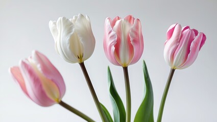 Obraz premium Studio Image of Pink and White Tulip Flowers Isolated on a White Background. Large Depth of Field (DOF). Macro.