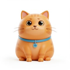 Fototapeta premium Cute cartoon cat with blue collar and paw tag - fun design for kids