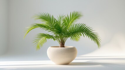 Fototapeta premium Small plants in a white pot set against a white background.