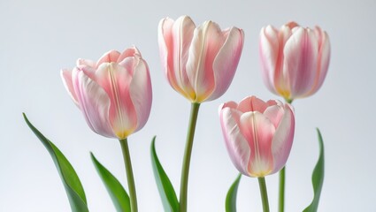 Obraz premium Studio Shot of Pink Tulip Flowers Isolated on White Background. Large Depth of Field (DOF). Macro.