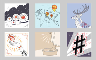 Set of vector sale tags and labels with icons, symbols, and illustrations featuring flowers, silhouettes, and holiday designs for business and promotional use