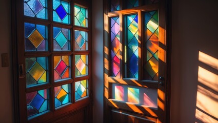 Colorful glass panel door