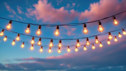 string lights on twilight blue sky