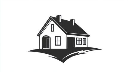 Fototapeta premium Simple House Illustration on a Hillside. Possible Use Stock photo for real estate, construction, or home design concepts