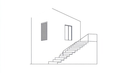 Exterior House Architectural Drawing, Exterior Design, Modern Architecture, Simple Home Design, Drawing, Vector Illustration, Line Art Sketch, Concept