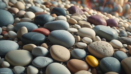 smooth pebbles background. assortment of natural stones featuring various shapes and textures.