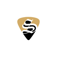 Guitar Pick And Negative Space Letter S Logo Design 001