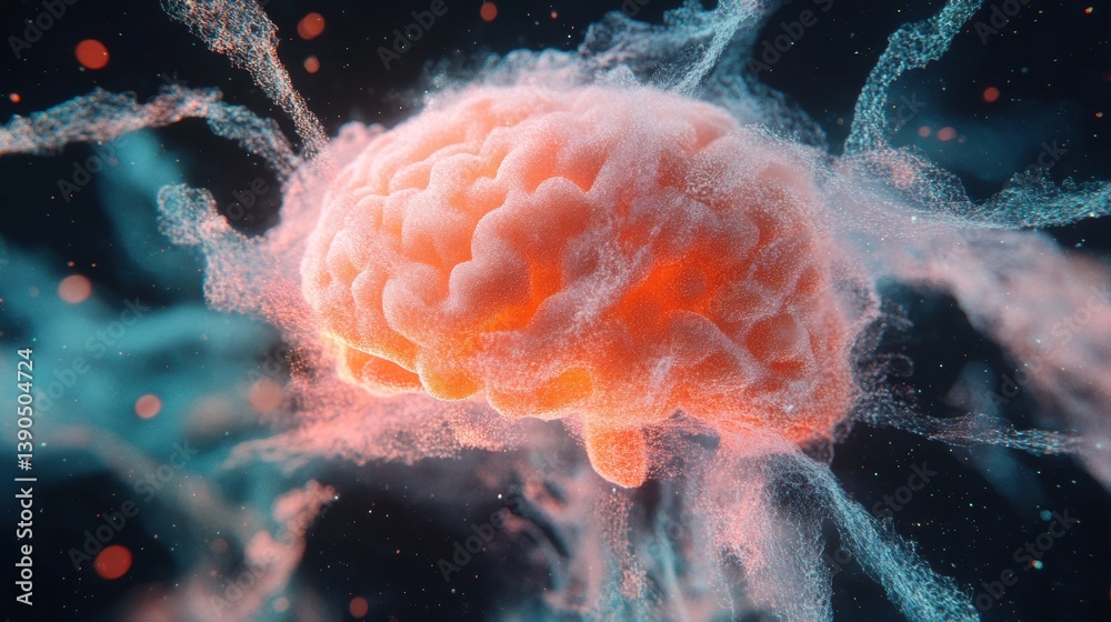 Fototapete Neuromorphic AI Visualization Luminescent Brain Network Dynamics in Quantum Computational Neuroscience - Cutting-Edge Cognitive Technology