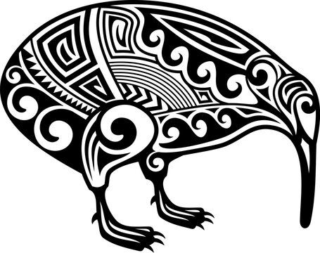 Samoan Maori culture kiwi bird animal tattoo. Polynesian Maori culture animal tattoo, Samoan ethnic warrior vector sign. New Zealand tribal motif isolated symbol or Hawaiian tribe print