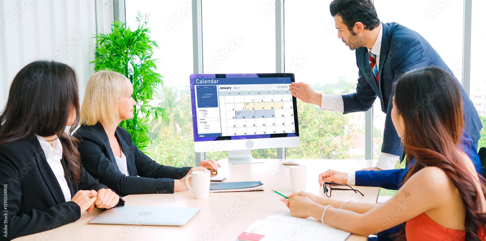 Wall mural calendar on computer software application for schedule planning for personal organizer and online bu