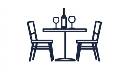 Restaurant table and chairs,  simple design, interior scene, graphic