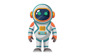 Fototapeta premium A cheerful cartoon astronaut stands confidently, showcasing a bright and colorful spacesuit. The design features playful elements, perfect for childrenâ€™s themes.