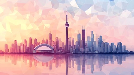 Toronto skyline at sunset, geometric style.