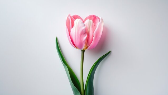 Single pink tulip flower beautifully displayed against a white background.