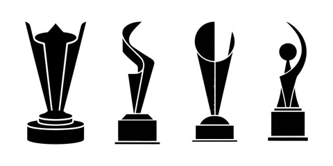 Sports trophies silhouettes, Reward icon set. Trophy icon, Set of trophy cup icon silhouette isolated on a white background, vector illustration, symbol style, Trophy cup icon set in line art style.