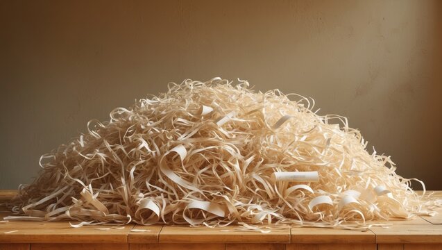 Straw packing material against wall backdrop.