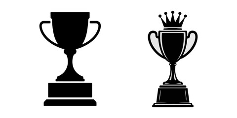 Sports trophies silhouettes, Reward icon set. Trophy icon, Set of trophy cup icon silhouette isolated on a white background, vector illustration, symbol style, Trophy cup icon set in line art style.