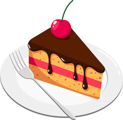 chocolate cake with cherry on a plate with fork