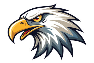 Fototapeta premium A bold and striking illustration of an eagle's head focusing on its fierce expression and distinctive features, showcasing intricate feather patterns and a sharp beak.