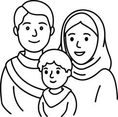 Illustration of a Happy Family Smiling Together in Line Art Style